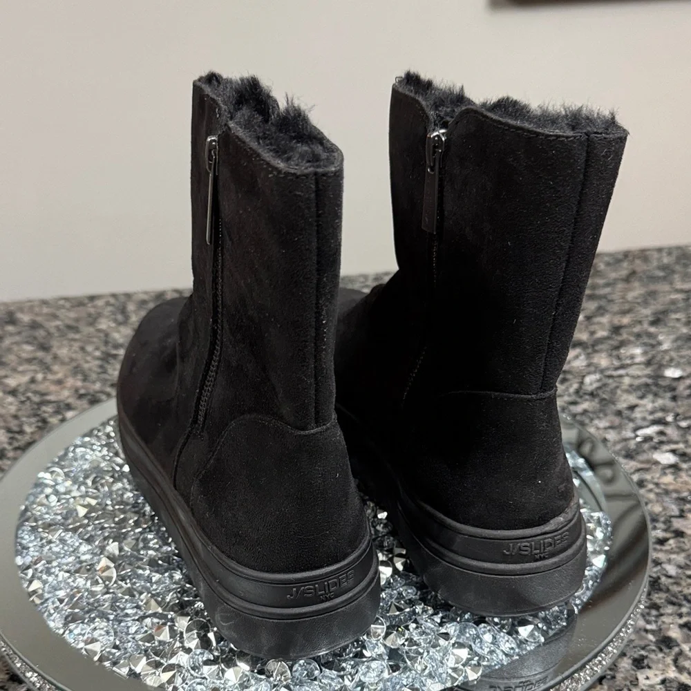 J Slides suede leather waterproof Black Winter ankle Boots NEW 8.5